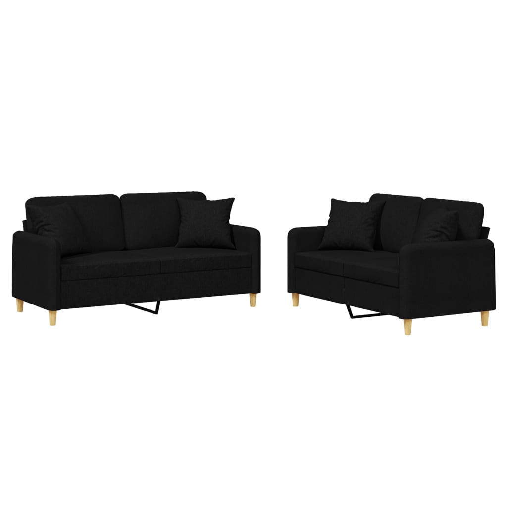 2-delige Loungeset met kussens stof zwart is nu te koop bij PeponiXL, paradijselijk wonen!