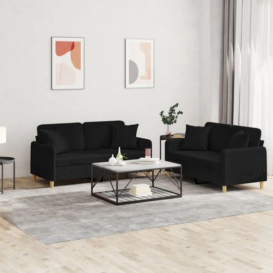 2-delige Loungeset met kussens stof zwart is nu te koop bij PeponiXL, paradijselijk wonen!