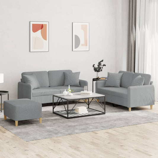 3-delige Loungeset met kussens stof lichtgrijs is nu te koop bij PeponiXL, paradijselijk wonen!