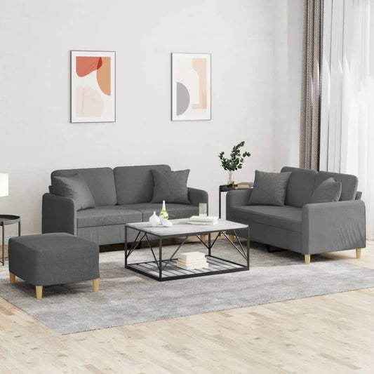 3-delige Loungeset met kussens stof donkergrijs is nu te koop bij PeponiXL, paradijselijk wonen!