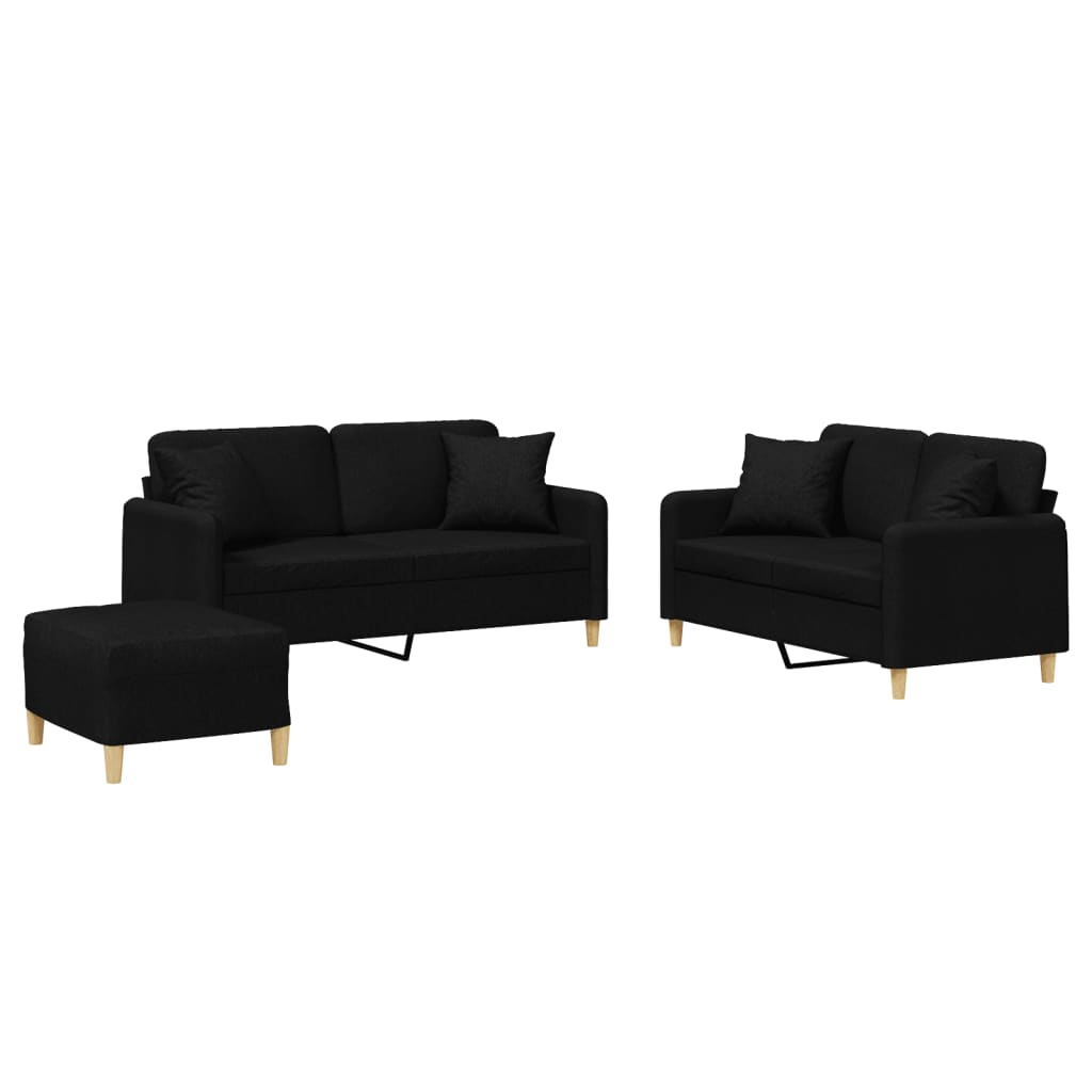 3-delige Loungeset met kussens stof zwart is nu te koop bij PeponiXL, paradijselijk wonen!