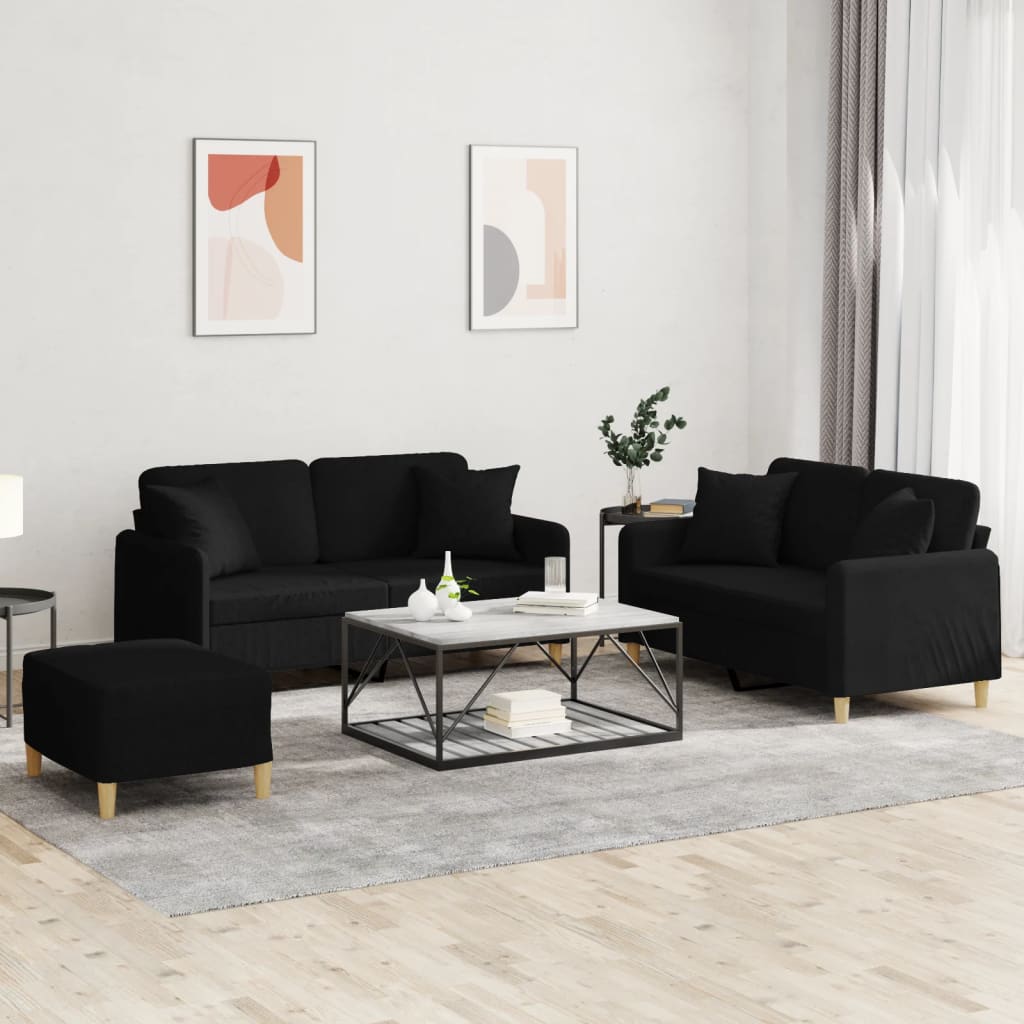 3-delige Loungeset met kussens stof zwart is nu te koop bij PeponiXL, paradijselijk wonen!