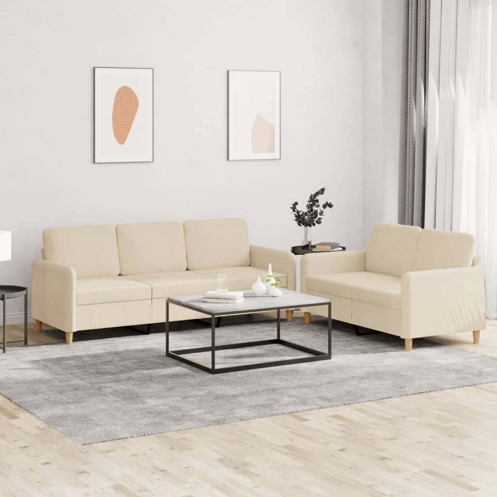 2-delige Loungeset met kussens stof crèmekleurig is nu te koop bij PeponiXL, paradijselijk wonen!