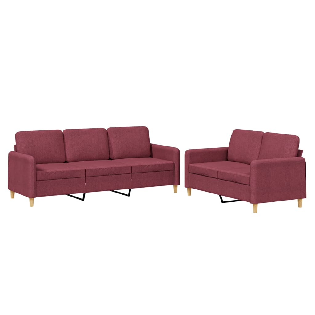 2-delige Loungeset met kussens stof wijnrood