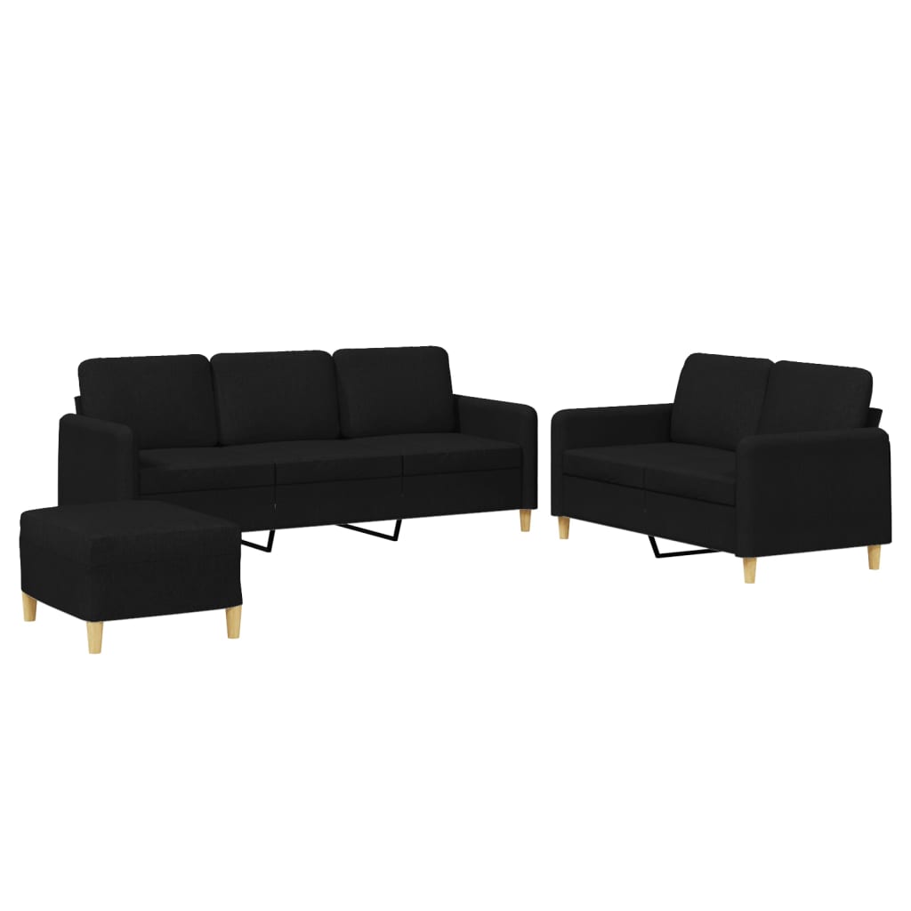 3-delige loungeset met kussens stof zwart is nu te koop bij PeponiXL, paradijselijk wonen!