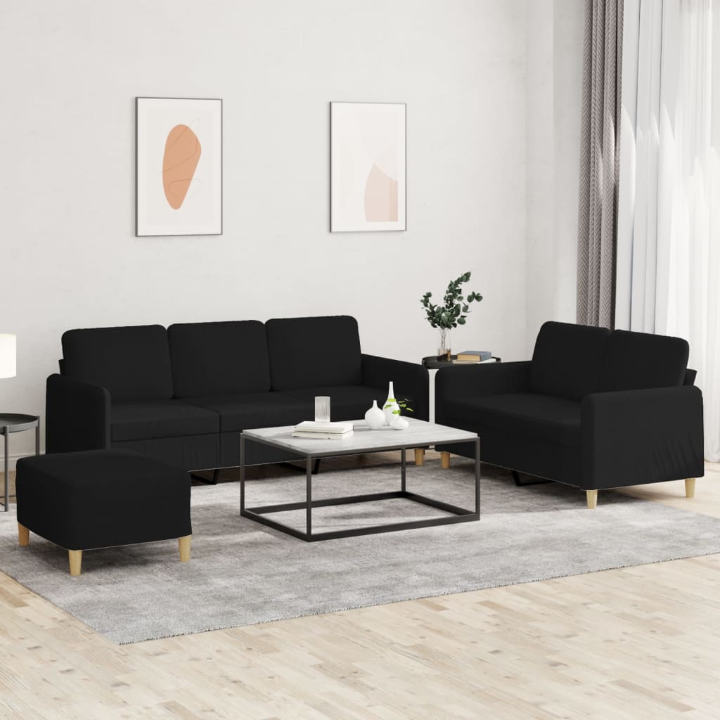 3-delige loungeset met kussens stof zwart is nu te koop bij PeponiXL, paradijselijk wonen!