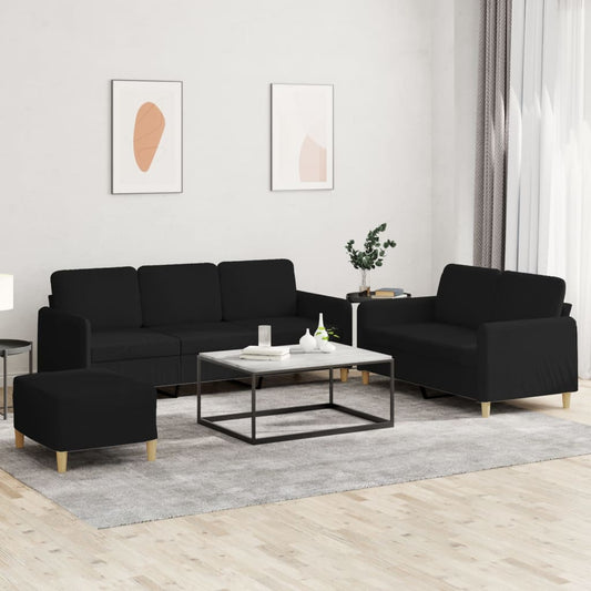 3-delige loungeset met kussens stof zwart is nu te koop bij PeponiXL, paradijselijk wonen!