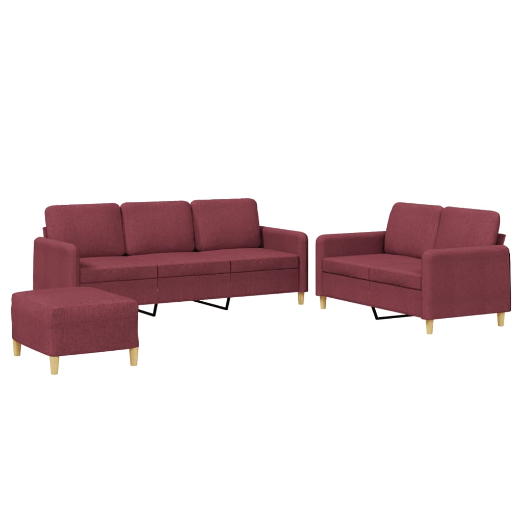 3-delige Loungeset met kussens stof wijnrood