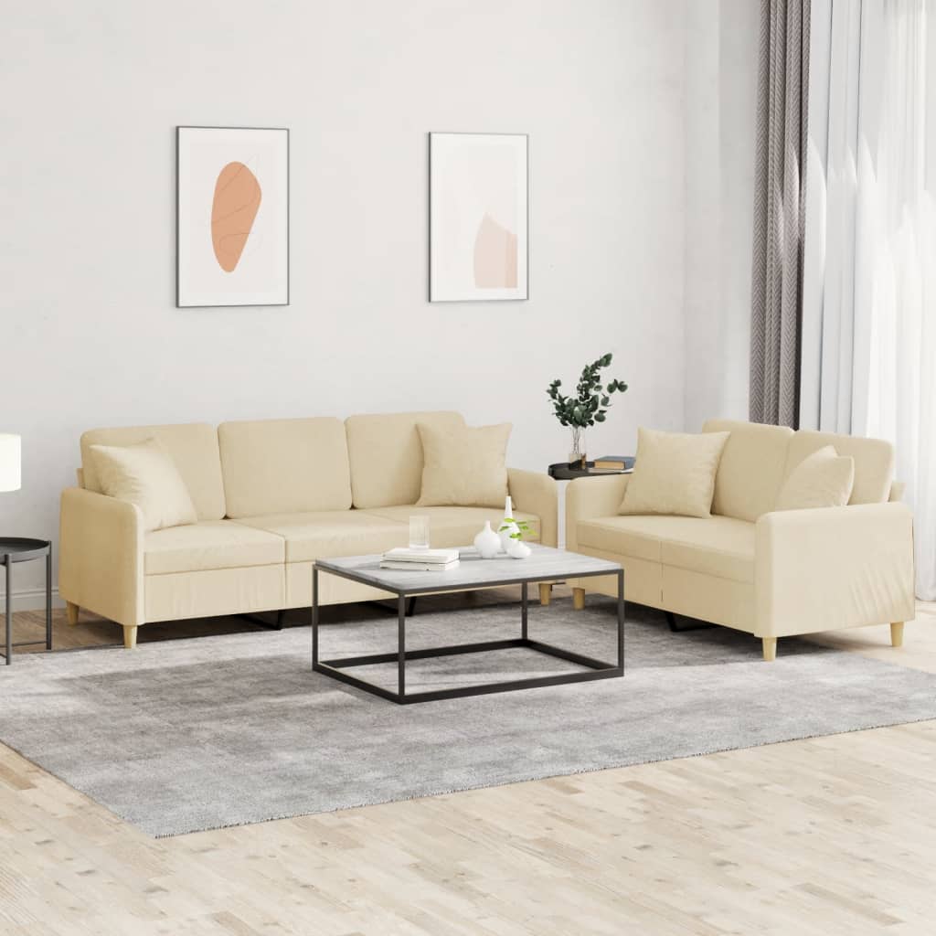 2-delige Loungeset met kussens stof crèmekleurig is nu te koop bij PeponiXL, paradijselijk wonen!