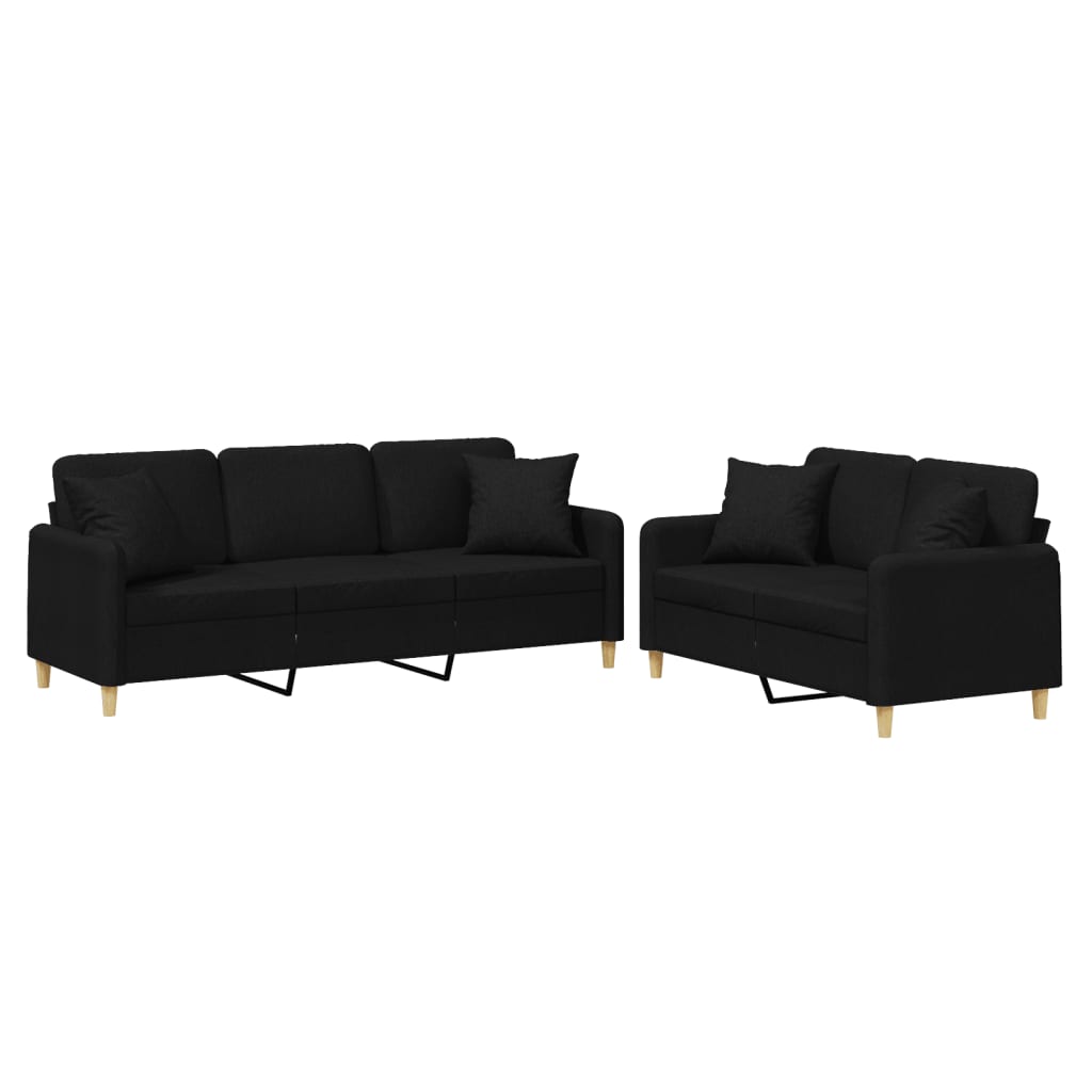 2-delige Loungeset met kussens stof zwart is nu te koop bij PeponiXL, paradijselijk wonen!