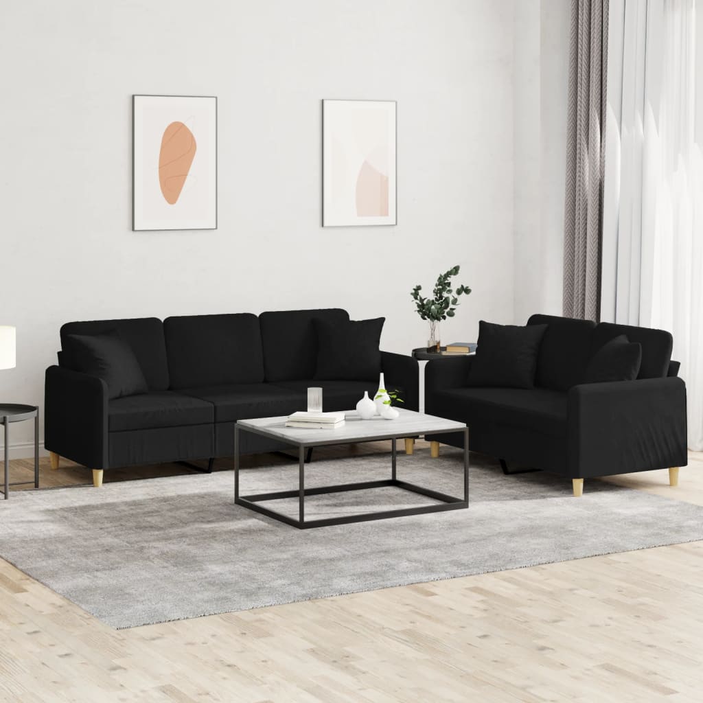 2-delige Loungeset met kussens stof zwart is nu te koop bij PeponiXL, paradijselijk wonen!