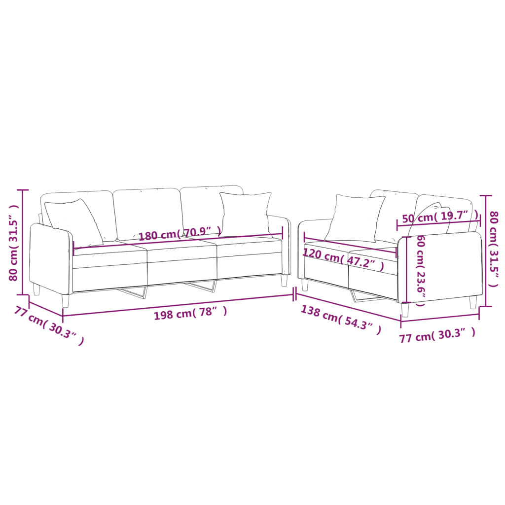2-delige Loungeset met kussens stof lichtgeel