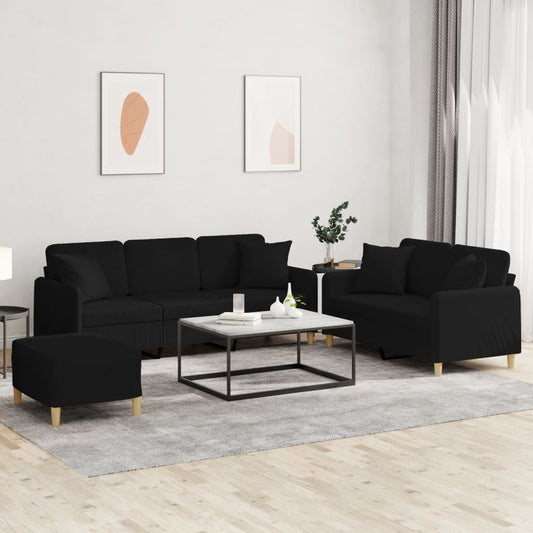 3-delige Loungeset met kussens stof zwart is nu te koop bij PeponiXL, paradijselijk wonen!