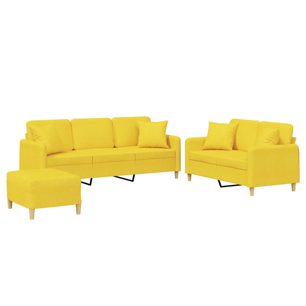 3-delige Loungeset met kussens stof lichtgeel