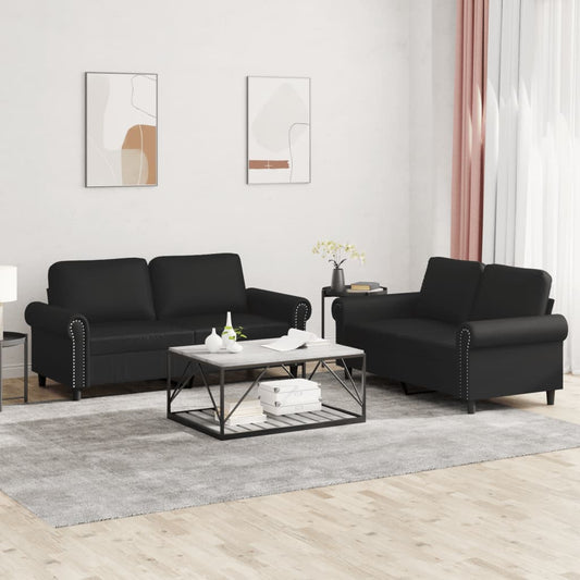 2-delige Loungeset met kussens kunstleer zwart is nu te koop bij PeponiXL, paradijselijk wonen!