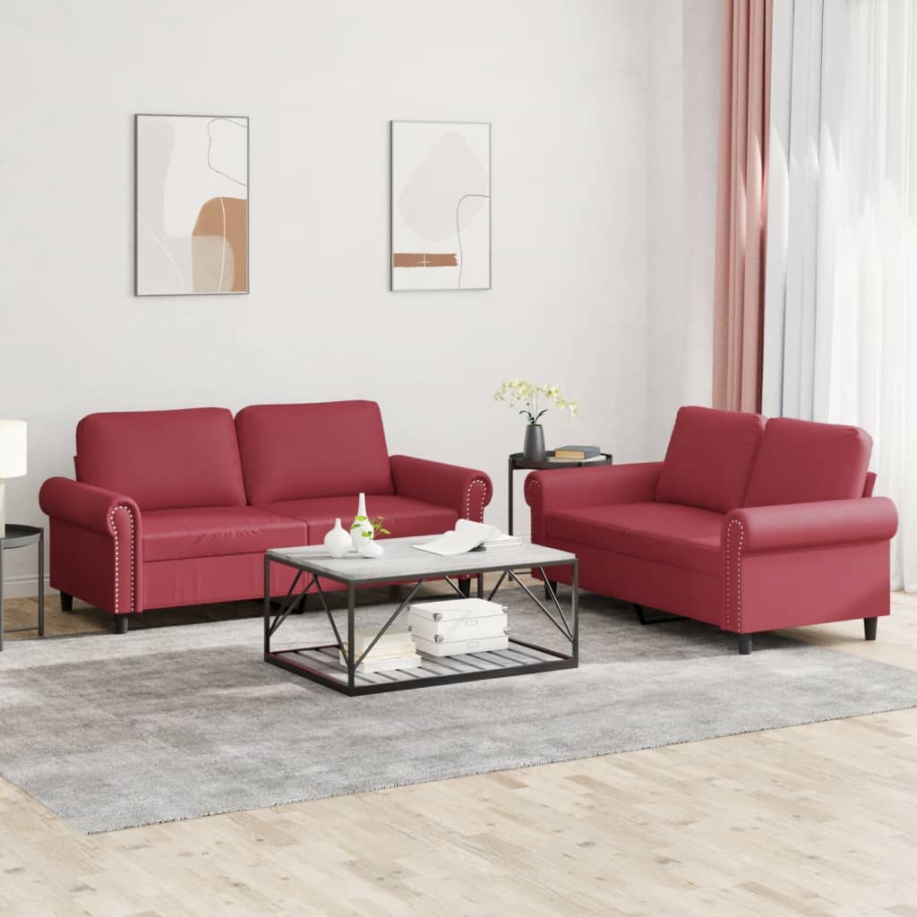 2-delige Loungeset met kussens kunstleer wijnrood is nu te koop bij PeponiXL, paradijselijk wonen!