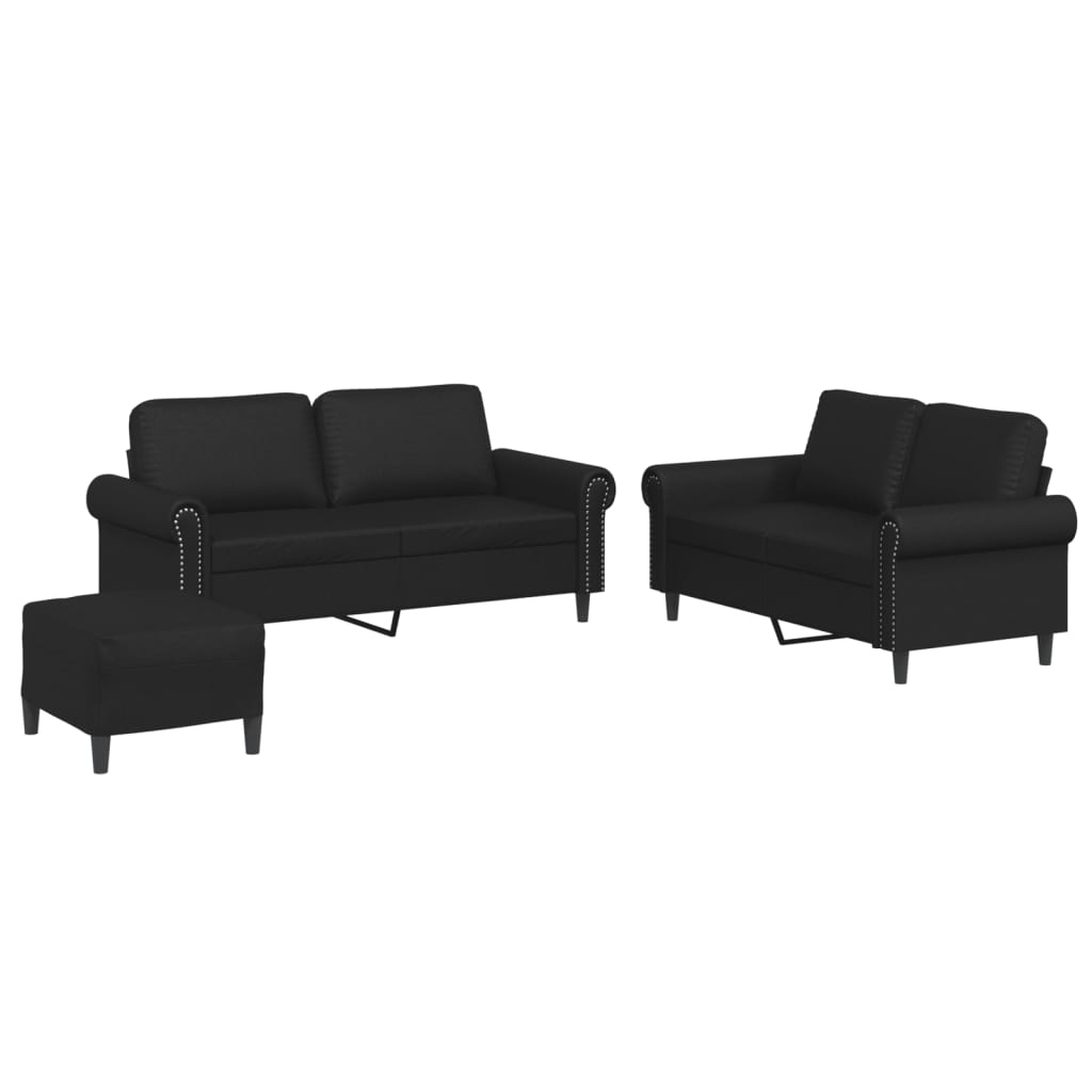 3-delige Loungeset met kussens kunstleer zwart is nu te koop bij PeponiXL, paradijselijk wonen!