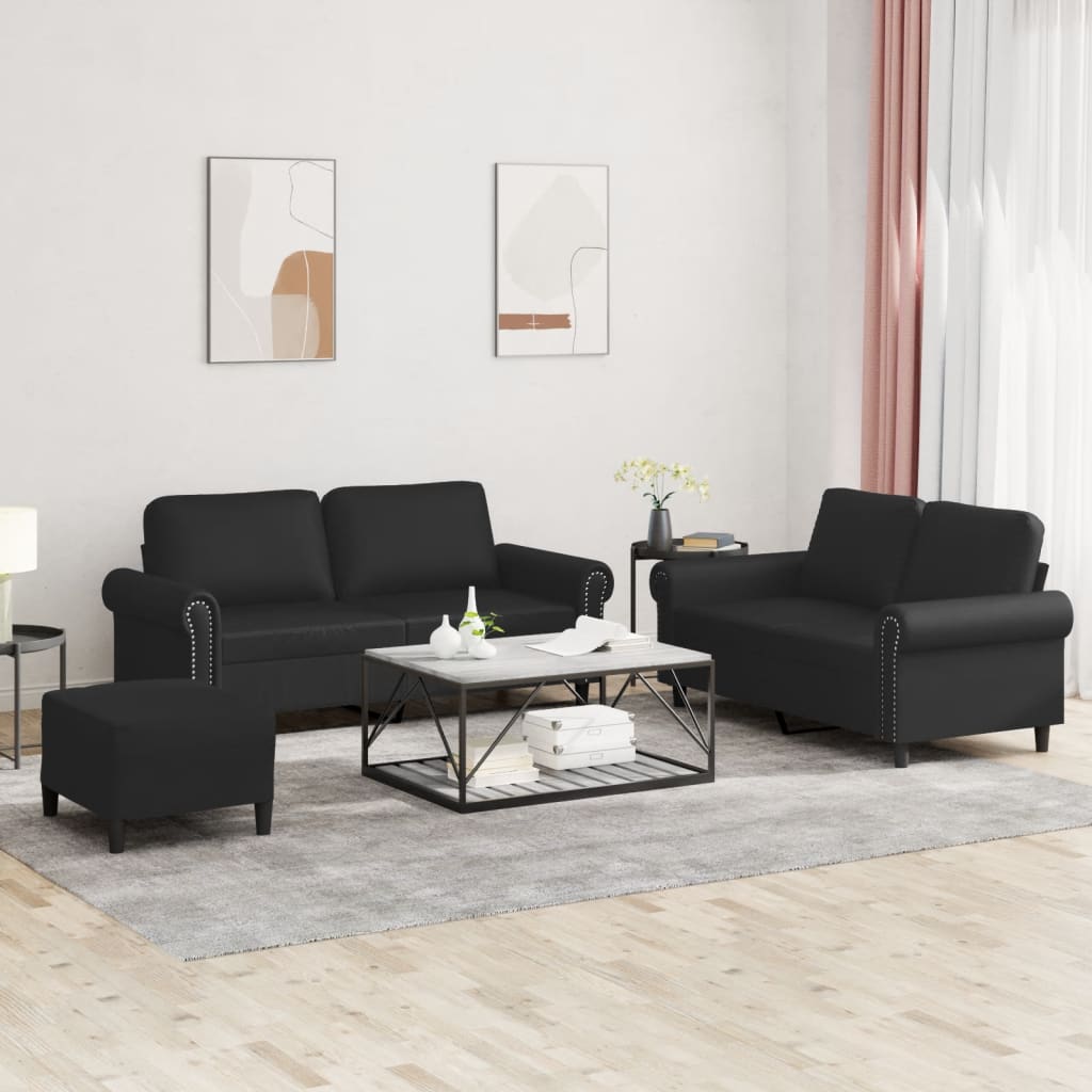 3-delige Loungeset met kussens kunstleer zwart is nu te koop bij PeponiXL, paradijselijk wonen!