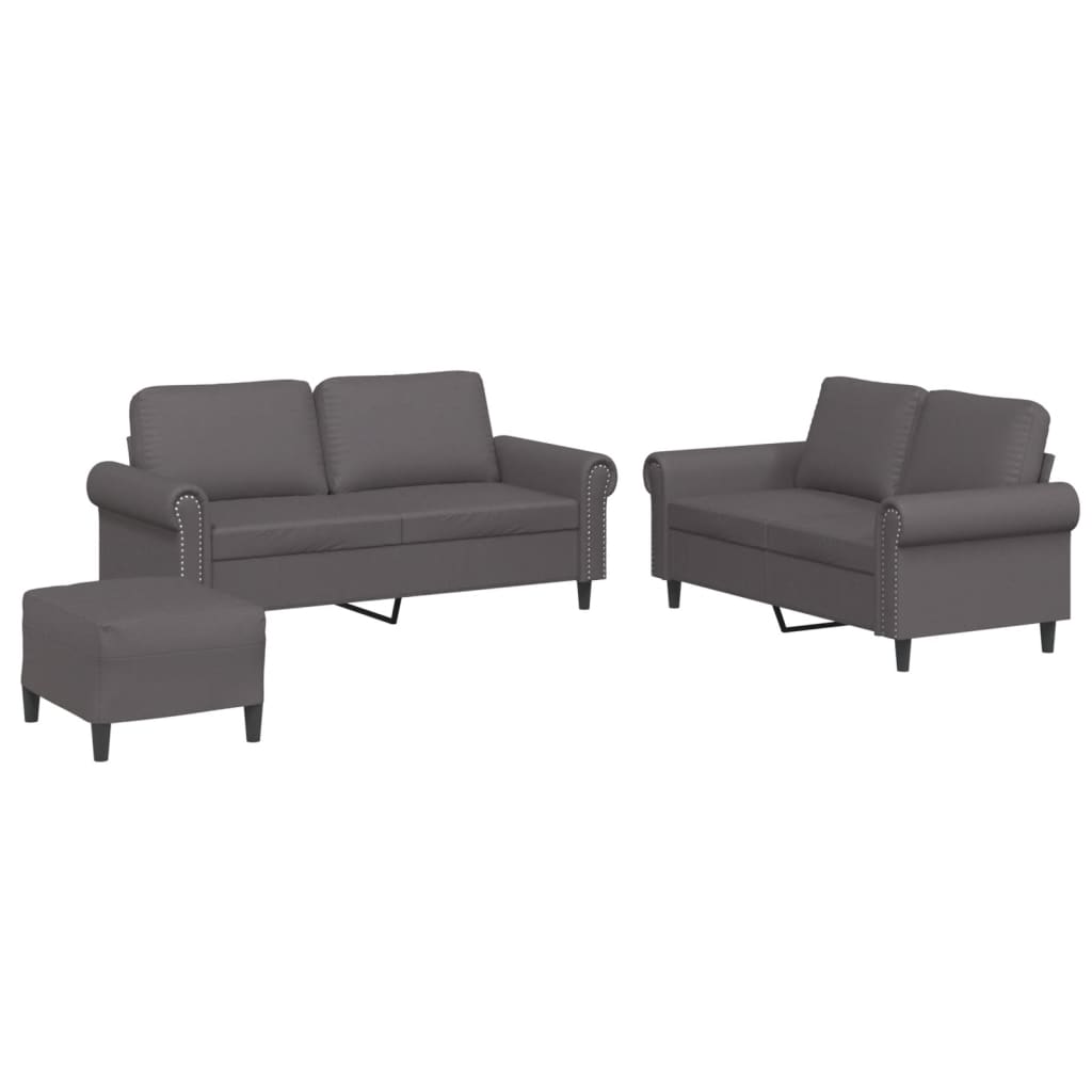 3-delige Loungeset met kussens kunstleer grijs is nu te koop bij PeponiXL, paradijselijk wonen!