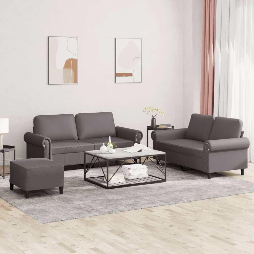 3-delige Loungeset met kussens kunstleer grijs is nu te koop bij PeponiXL, paradijselijk wonen!
