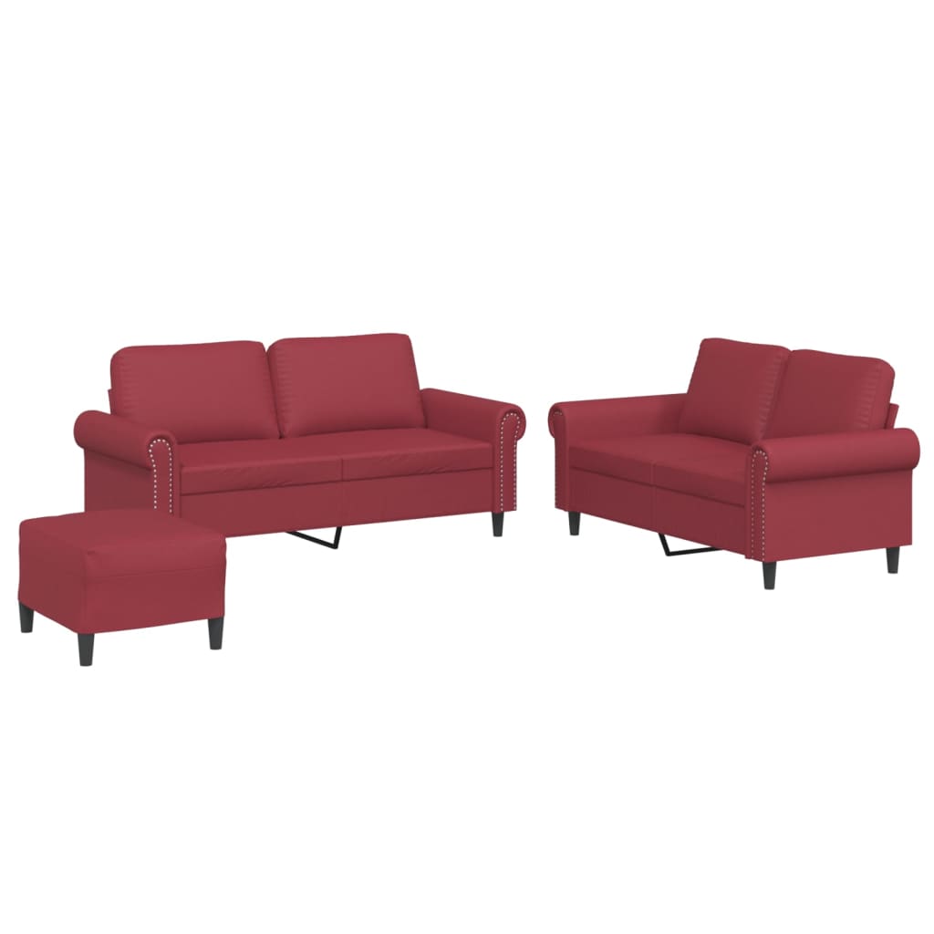 3-delige Loungeset met kussens kunstleer wijnrood is nu te koop bij PeponiXL, paradijselijk wonen!