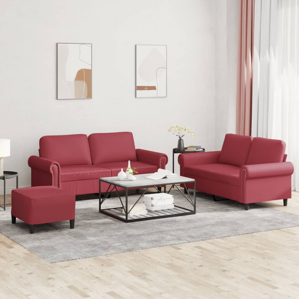 3-delige Loungeset met kussens kunstleer wijnrood is nu te koop bij PeponiXL, paradijselijk wonen!