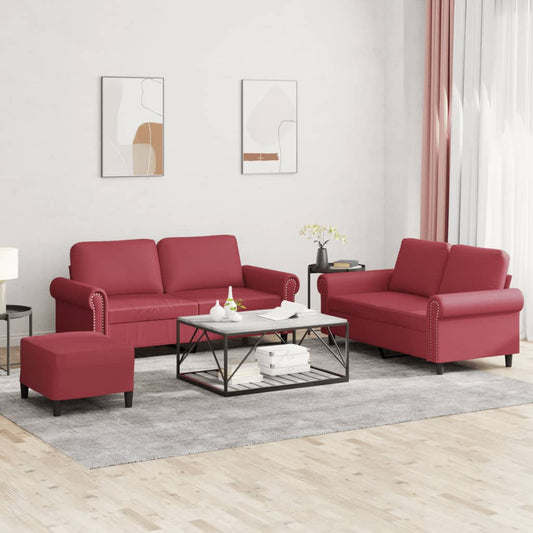 3-delige Loungeset met kussens kunstleer wijnrood is nu te koop bij PeponiXL, paradijselijk wonen!