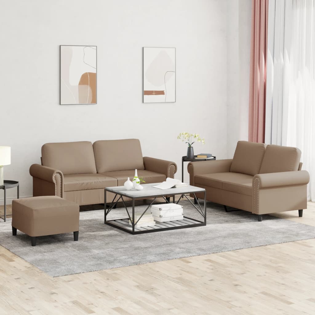 3-delige Loungeset met kussens kunstleer cappuccino is nu te koop bij PeponiXL, paradijselijk wonen!