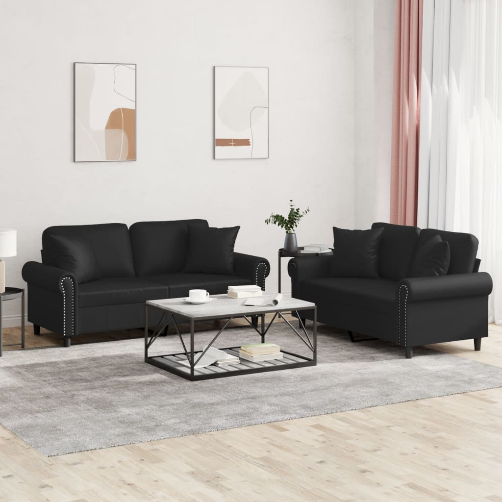 2-delige Loungeset met kussens kunstleer zwart is nu te koop bij PeponiXL, paradijselijk wonen!