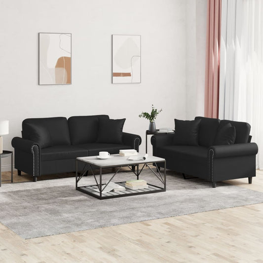 2-delige Loungeset met kussens kunstleer zwart is nu te koop bij PeponiXL, paradijselijk wonen!