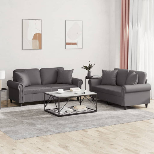 2-delige Loungeset met kussens kunstleer grijs is nu te koop bij PeponiXL, paradijselijk wonen!