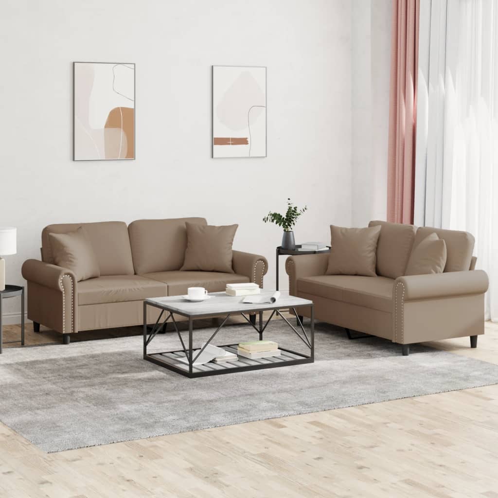 2-delige Loungeset met kussens kunstleer cappuccinokleurig is nu te koop bij PeponiXL, paradijselijk wonen!