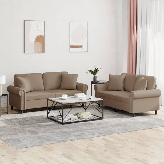 2-delige Loungeset met kussens kunstleer cappuccinokleurig is nu te koop bij PeponiXL, paradijselijk wonen!