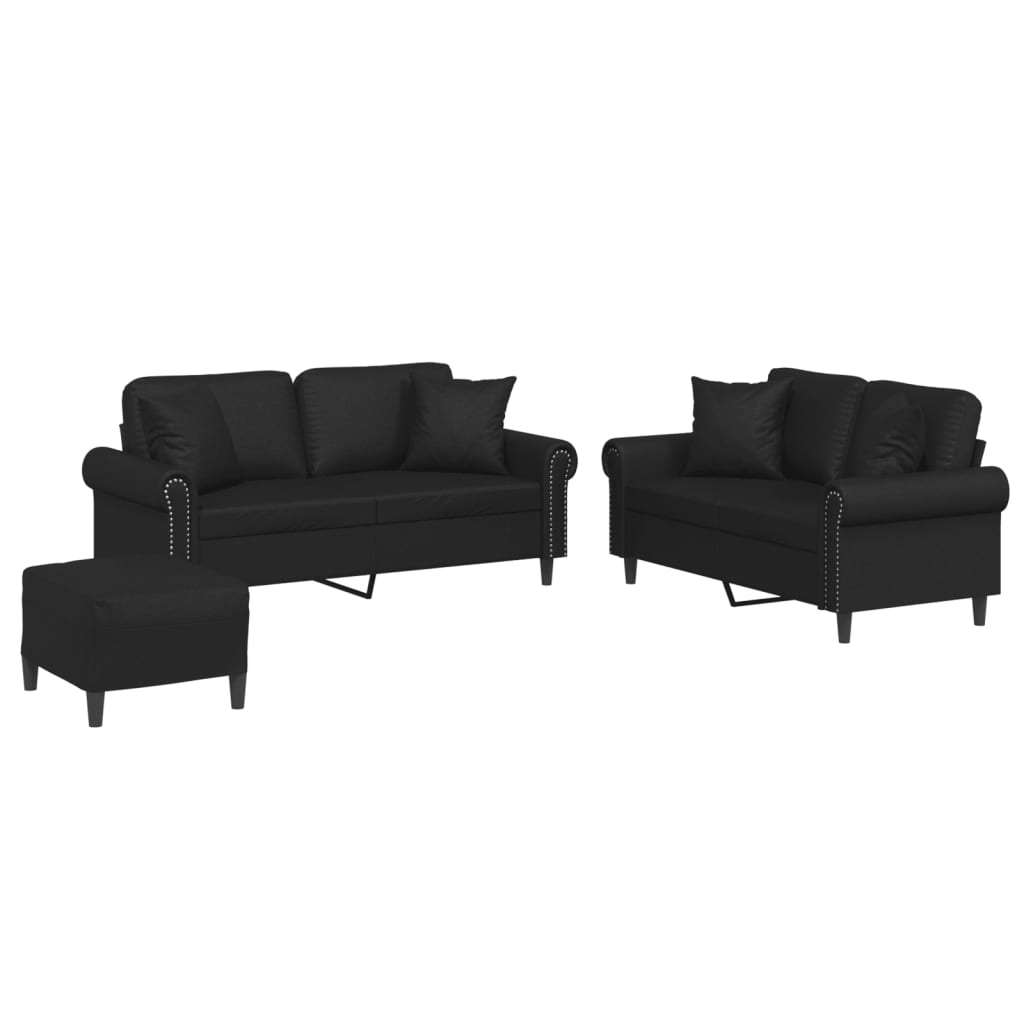 3-delige Loungeset met kussens kunstleer zwart is nu te koop bij PeponiXL, paradijselijk wonen!