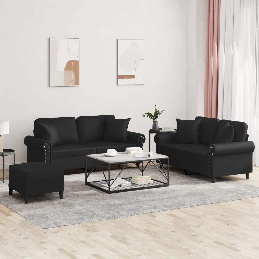 3-delige Loungeset met kussens kunstleer zwart is nu te koop bij PeponiXL, paradijselijk wonen!