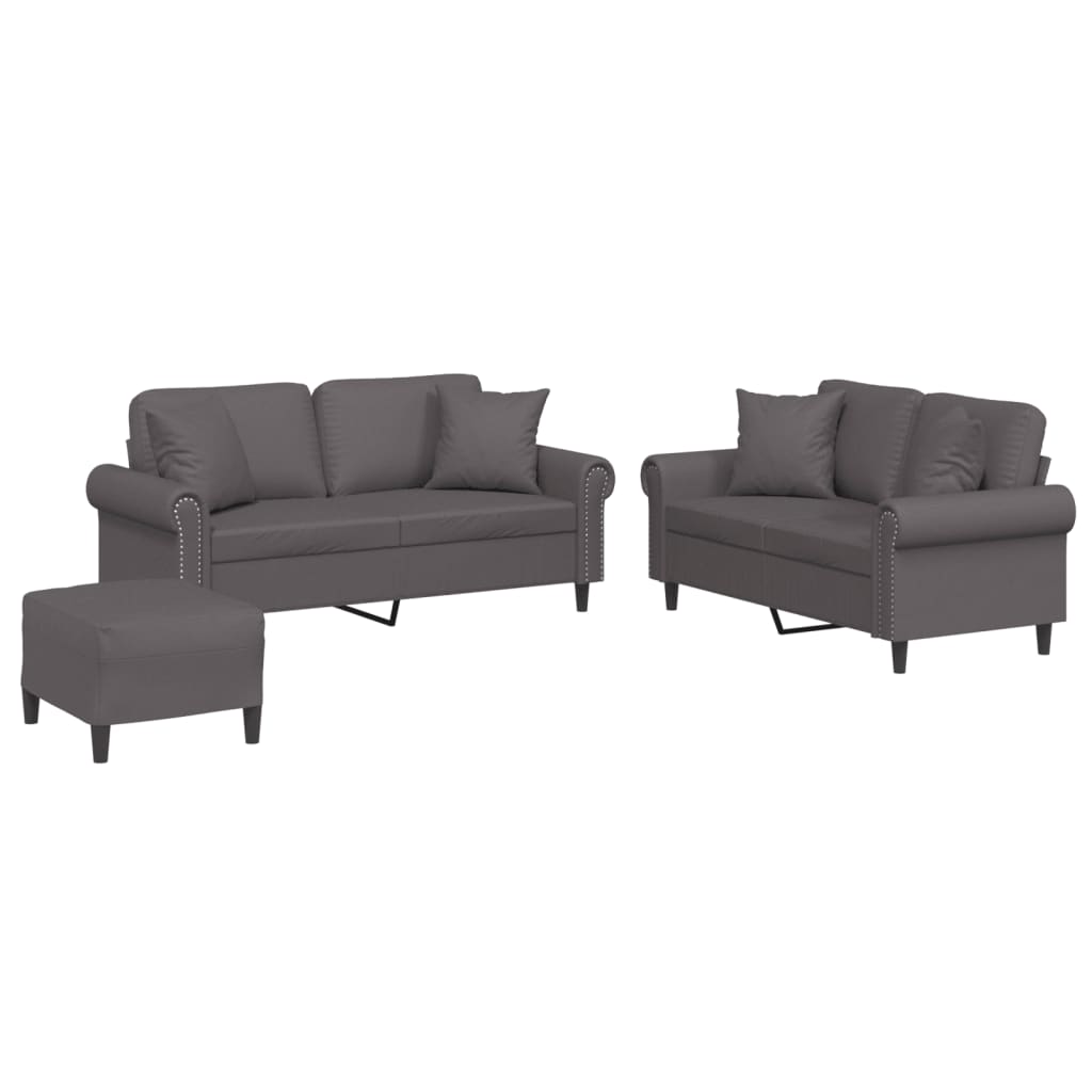 3-delige Loungeset met kussens kunstleer grijs is nu te koop bij PeponiXL, paradijselijk wonen!