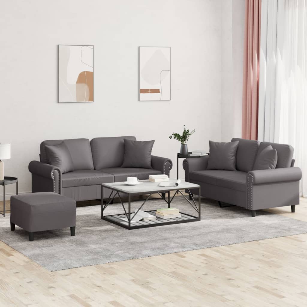 3-delige Loungeset met kussens kunstleer grijs is nu te koop bij PeponiXL, paradijselijk wonen!