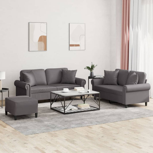 3-delige Loungeset met kussens kunstleer grijs is nu te koop bij PeponiXL, paradijselijk wonen!