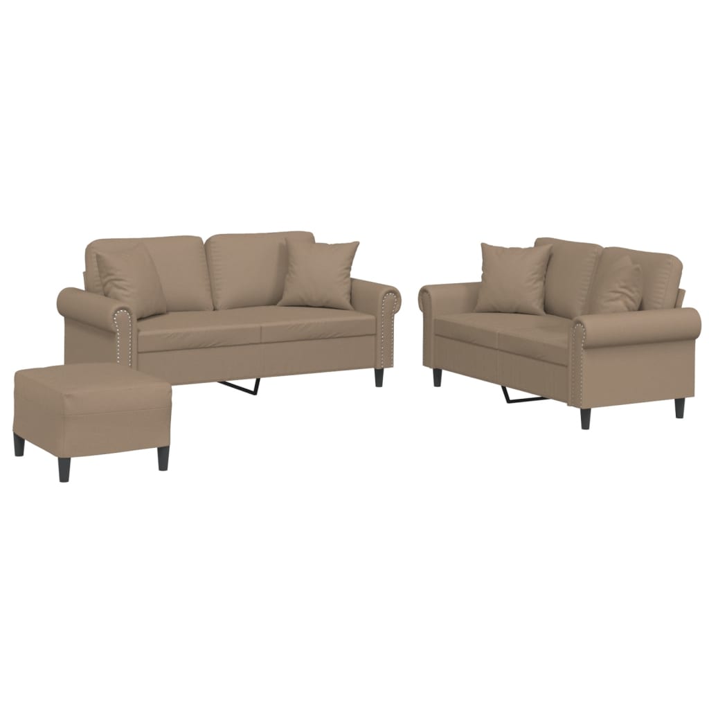 3-delige Loungeset met kussens kunstleer cappuccinokleurig is nu te koop bij PeponiXL, paradijselijk wonen!