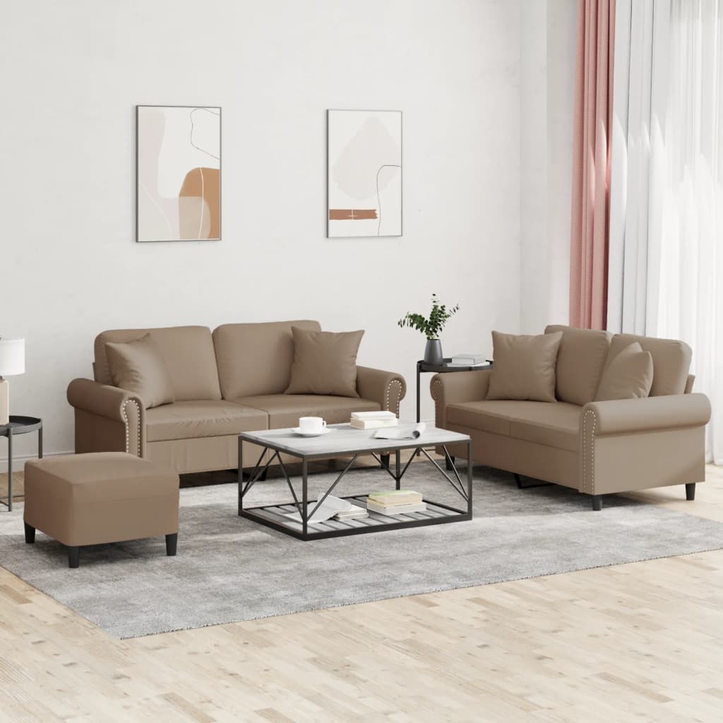 3-delige Loungeset met kussens kunstleer cappuccinokleurig is nu te koop bij PeponiXL, paradijselijk wonen!