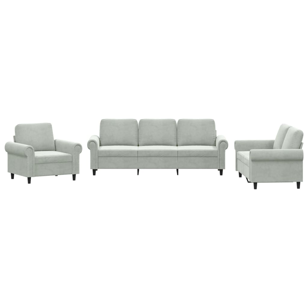 3-delige Loungeset met kussens fluweel lichtgrijs is nu te koop bij PeponiXL, paradijselijk wonen!