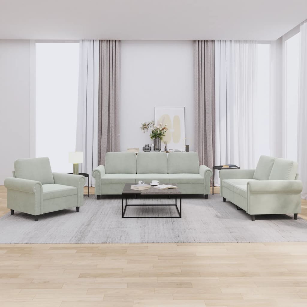 3-delige Loungeset met kussens fluweel lichtgrijs is nu te koop bij PeponiXL, paradijselijk wonen!
