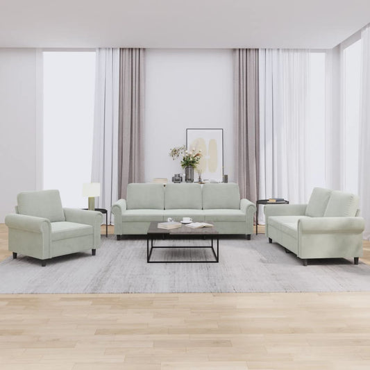 3-delige Loungeset met kussens fluweel lichtgrijs is nu te koop bij PeponiXL, paradijselijk wonen!
