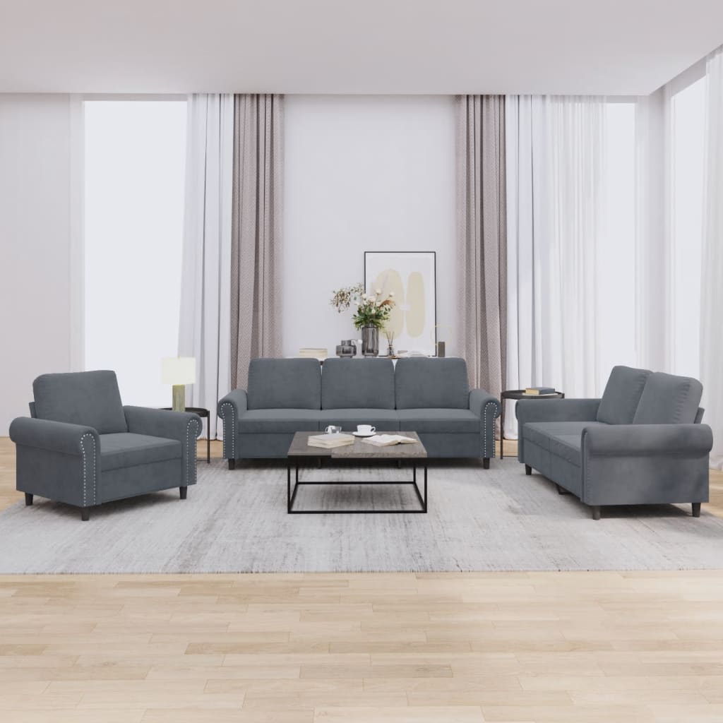 3-delige Loungeset met kussens fluweel donkergrijs is nu te koop bij PeponiXL, paradijselijk wonen!