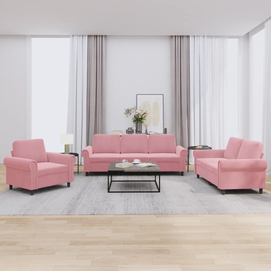 3-delige Loungeset met kussens fluweel roze is nu te koop bij PeponiXL, paradijselijk wonen!