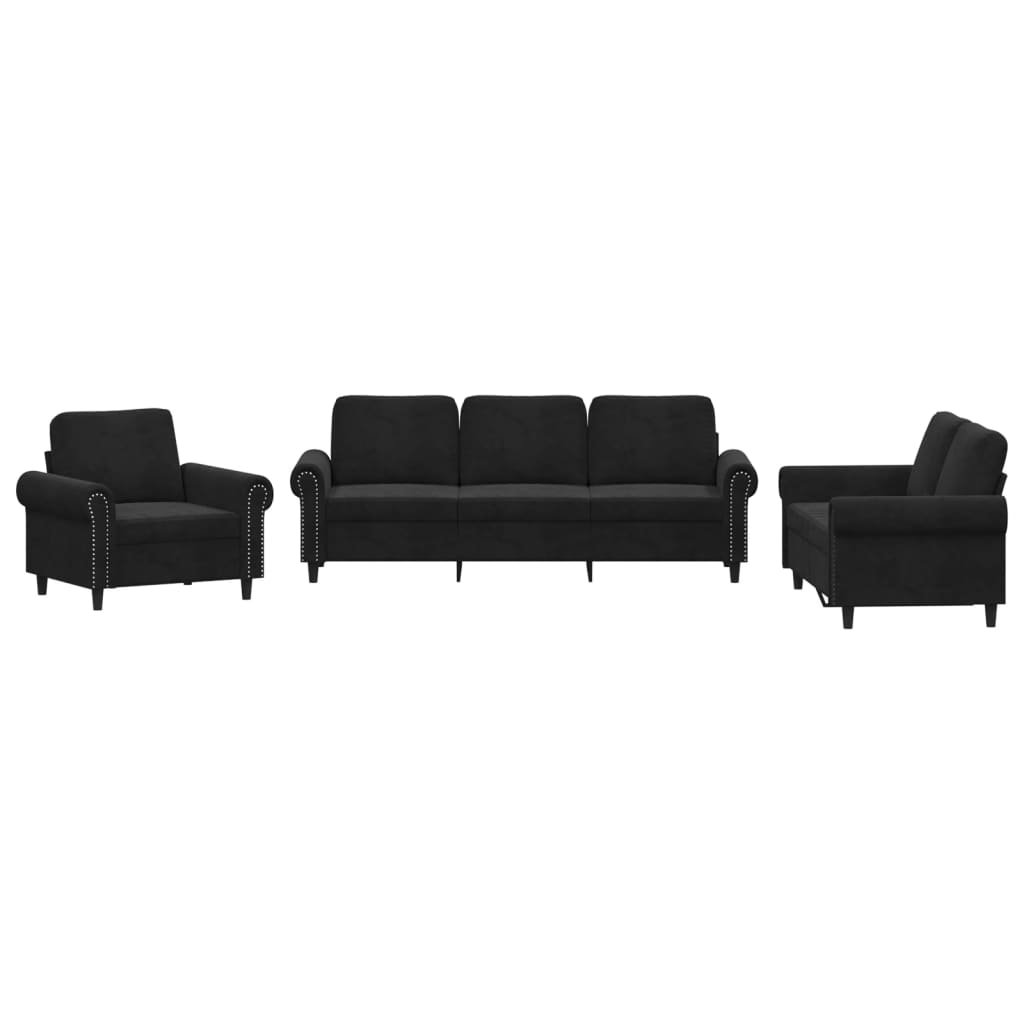 3-delige Loungeset met kussens fluweel zwart is nu te koop bij PeponiXL, paradijselijk wonen!
