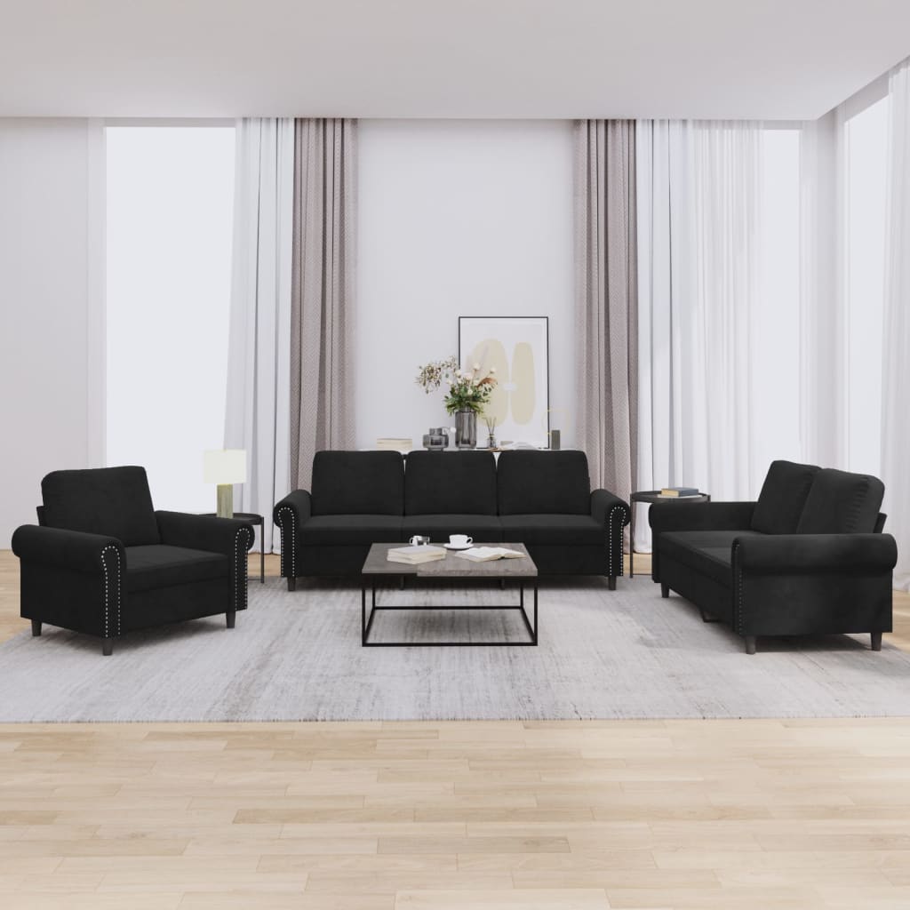 3-delige Loungeset met kussens fluweel zwart is nu te koop bij PeponiXL, paradijselijk wonen!