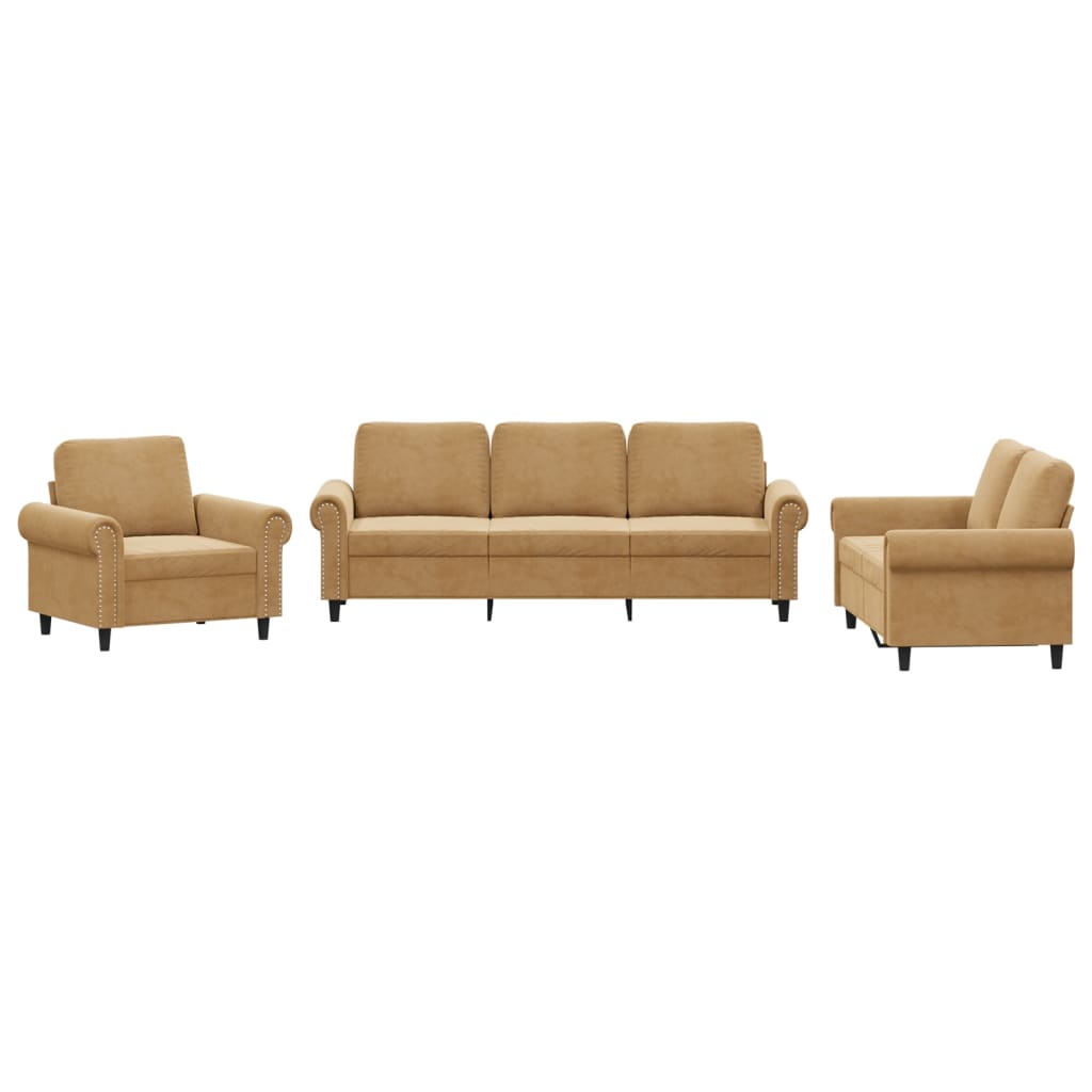 3-delige Loungeset met kussens fluweel bruin is nu te koop bij PeponiXL, paradijselijk wonen!