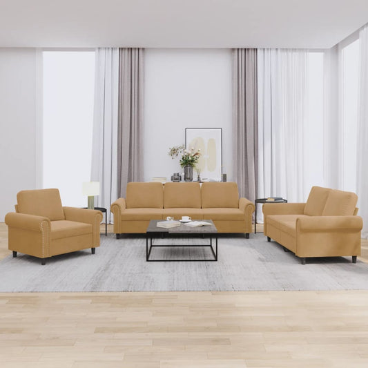 3-delige Loungeset met kussens fluweel bruin is nu te koop bij PeponiXL, paradijselijk wonen!