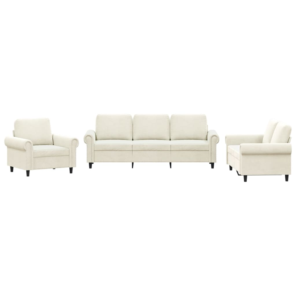 3-delige Loungeset met kussens fluweel crèmekleurig is nu te koop bij PeponiXL, paradijselijk wonen!